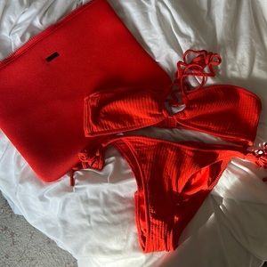 Red Ribbed Triangl Bikini